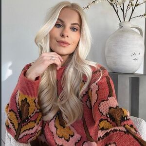 Mango Pink and Brown Patterned Sweater